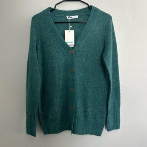 Teal Alpaca Wool Cardigan Sweater
